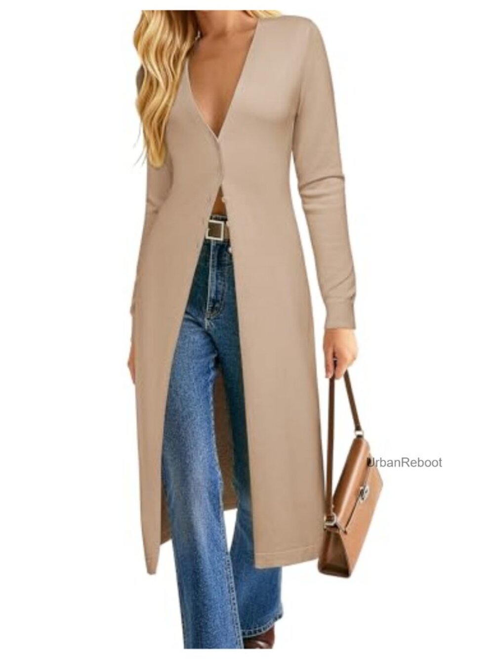 Lightweight Long Knit Duster Cardigan Button Up V-Neck Sweater